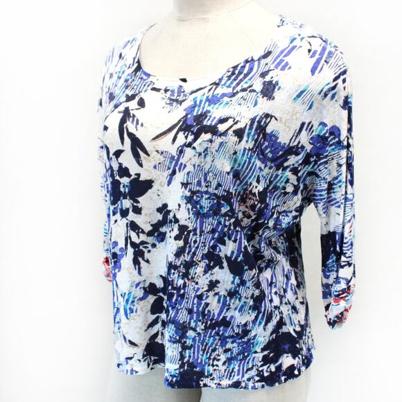 Nic + Zoe Tops - Nic + Zoe NZT Abstract Floral Print 3/4 Sleeve Casual Blouse Top Plus 2X